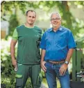  ?? ?? Firmenchef Michael Bleichner (linkes Bild, re.) und Bauleiter Tobias Heinl vom Grün Team.