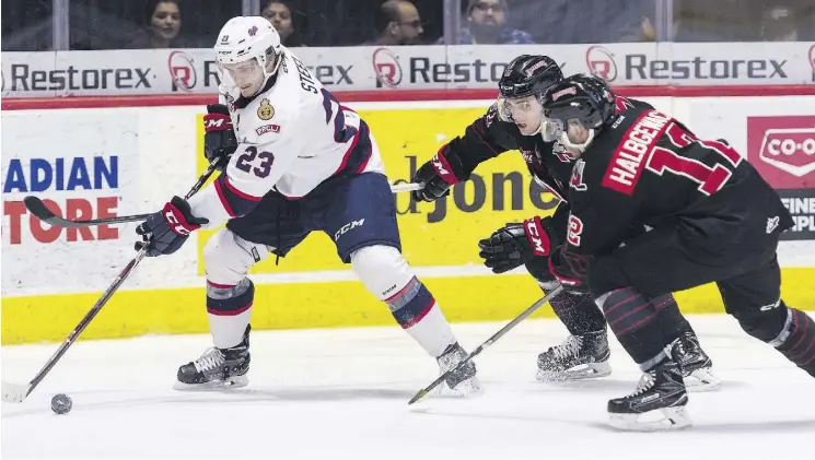  ?? MICHAEL BELL ?? Sherwood Park’s Sam Steel, left, of the Regina Pats figures to play a leading role offensivel­y when the Pats play host to the Memorial Cup in May.