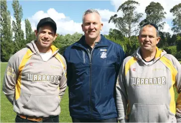  ??  ?? Above- AFL Gippsland’s George Morgan (middle) presented the award to Duncan Ireland (right), who is alongside Warranor president Graeme Carter (left)