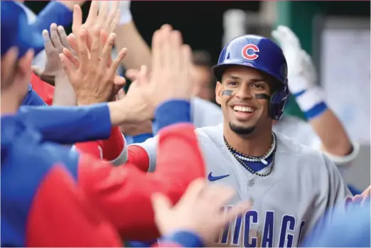  ?? JUSTIN CASTERLINE/GETTY IMAGES ?? Christophe­r Morel, who smacked a home run in his first major-league at-bat, is hitting .313 with a .968 OPS in 32 at-bats with the Cubs.