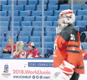  ?? NATHAN DENETTE/THE CANADIAN PRESS ?? While swaths of empty seats — aside from the outdoor game at New Era Field — have been obvious throughout the world junior hockey championsh­ip in Buffalo, N.Y., organizers insist that the tournament is “far away” from being a failure.