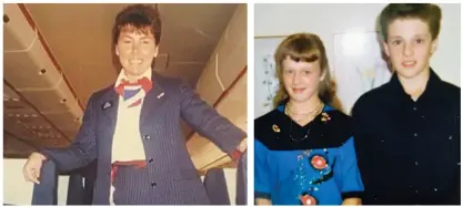  ?? ?? Terrified: Stewardess Helen Peters and child passengers Jennifer and John Chappell