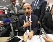  ?? RONALD ZAK / AP ?? Khalid Al-Falih, Saudi minister of energy, industry and mineral resources, speaks prior to the start of a meeting of the Organizati­on of the Petroleum Exporting Countries, OPEC, in Vienna on Thursday.