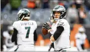  ?? STACY REVERE / GETTY IMAGES ?? Nick Foles of the Philadelph­ia Eagles tops the list of possible replacemen­ts for Eli Manning. Foles was Super Bowl LII MVP and could be the perfect bridge to the Giants’ future franchise QB.