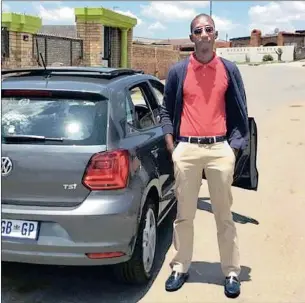  ??  ?? IN ICU: Mduduzi Nkosi and the VW Polo in which he was shot by police in Orlando East.