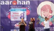  ??  ?? Delhi police personnel conducting a self- defence workshop for NGO Aarohan’s volunteers as part of celebratio­ns to mark the Internatio­nal Women’s Day.