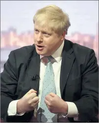  ??  ?? Animated Boris Johnson on TV yesterday pointing out the benefits for Britain if it leaves the EU. It was, he said, a golden opportunit­y to break free of Brussels red tape and lift a huge weight from British business