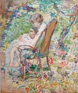  ??  ?? Alice Schille (1869-1955), Mother and Child in a Garden, France, ca. 1911-1912. Watercolor, 23½ x 19½ in. Collection of Ann and Tom Hoaglin.