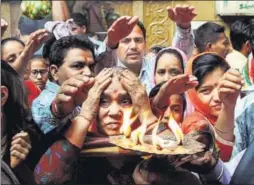  ?? PTI ?? Hindu devotees offer prayers on the occasion of Navratri festival, which is celebrated twice a year — during the spring and autumn seasons — at a temple in Amritsar on Monday.