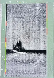  ?? THE ROYAL THAI NAVY ?? The sunken HTMS ‘Sukhothai’ lying 40 metres below surface is seen in this sonar image. The ship sank 20 nautical miles off the coast of Prachuap Khiri Khan.