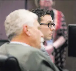  ?? David Wallace ?? The Associated Press Former Mesa, Ariz., police officer Philip Brailsford, right, and his attorney, Mike Piccarreta, listen as Judge George Foster gives jury instructio­ns Wednesday at the start of Brailsford’s murder trial in Phoenix. Opening...