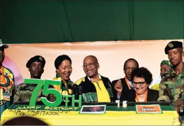  ?? Pictures: NOKUTHULA MBATHA ?? SWEET MOMENT: President Jacob Zuma with his wife, Thobeka Madiba, left, and ANC deputy secretary general Jessie Duarte cut the cake during Zuma’s 75th birthday at Kliptown Square.