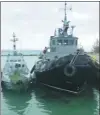  ?? REUTERS ?? Ukrainian ships detained in Kerch Strait are docked in this still image from video released by Russia on Nov 27.
