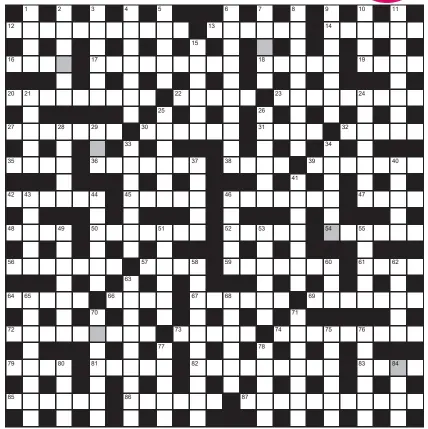  ?? ?? FOR A CHANCE TO WIN £750: Solve crossword to reveal the word reading down the shaded boxes. HOW TO ENTER: Call 0901 293 6231 and leave six-letter answer and details, or TEXT 65700 with the word XWORD, your answer and name. Texts and calls cost £1 plus standard network charges. One winner chosen from all correct entries received between 00.01 today (Saturday) and 23.59 tomorrow (Sunday). UK residents aged 18+, excl NI. Full terms apply, see Page 44. NEED A CLUE? Text HINT to 65700 for six answers, or call 0901 293 6235. Texts and calls cost £1 plus standard network charges. Today’s clues available from 00.01 Saturday to 23.30 on Sunday.