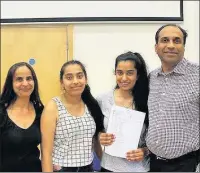  ??  ?? RESULTS TO BE PROUD OF: Janika Patel, above, and Ezrin Valentine, below, celebrate with their families