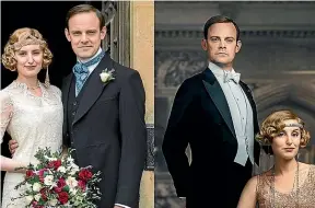  ??  ?? Lady Edith (Lauren Carmichael) and Lord Bertie Hexham (Harry Hadden-Paton) as they were on the series, left, and in the upcoming movie.