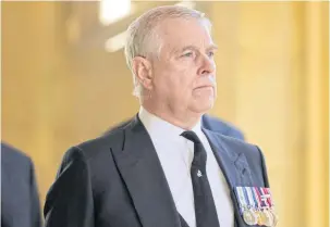  ?? ?? STIFF UPPER LIP: Prince Andrew, Duke of York, during the funeral of Britain’s Prince Philip, husband of Queen Elizabeth, on April 17, 2021.