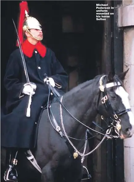  ??  ?? Michael Pedersen in uniform mounted on his horse Sefton