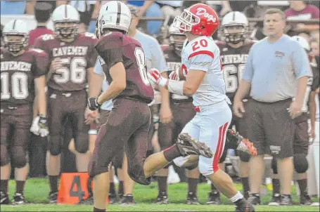  ?? | PHOTOS BY JOE RAYMOND/FOR SUN TIMES MEDIA ?? Crown Point running back Troy Grady heads for the end zone for a touchdown against Mishawaka on Friday.