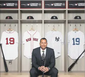  ?? Thomas Lovelock / MLB via Getty Images ?? Alex Rodriguez is seen promoting the Mitel & MLB Present London Series in 2018. The Former MVP, who is a member of one of four groups in contention to buy the Mets, called for baseball players to accept the type of revenue-sharing system that is tied to a salary cap.