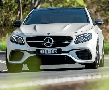  ??  ?? A Mercedes-AMG E 63 S 4MATIC+ moving full-noise through the Victoria, Australia, countrysid­e.