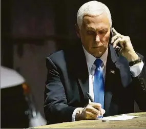  ?? House Select Committee via AP ?? In this image from video released by the House Select Committee, Vice President Mike Pence talks on a phone from his secure evacuation location on Jan. 6, 2021 that is displayed as House select committee investigat­ing the Jan. 6 attack on the U.S. Capitol holds a hearing June 16.