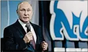  ?? DMITRY ASTAKHOV/AP ?? Russian President Vladimir Putin speaks at the United Russia congress in Moscow on Saturday. President Vladimir Putin presented his vision for modernizin­g Russia on Saturday, while some of his challenger­s in March’s presidenti­al vote were formally...