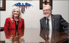  ?? (Courtesy photo) ?? Metro Tech law enforcemen­t educator, Amanda English, and Senate Appropriat­ions chair, Roger Thompson, R-Okemah, discuss the role CareerTech plays in workforce developmen­t. English was recently named National Teacher of the Year for 2021 by the Associatio­n for Career and Technical Education (ACTE).