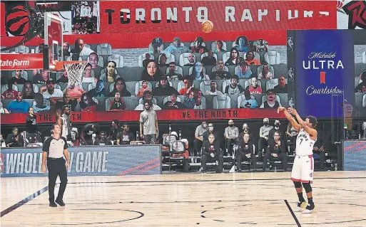  ?? JIM POORTEN GETTY IMAGES ?? The virtual crowd might not have gone wild for Kyle Lowry’s free throw against the Lakers last week, but coach Nick Nurse says things are feeling a bit more normal.