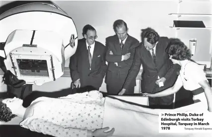  ?? Torquay Herald Express ?? > Prince Philip, Duke of Edinburgh visits Torbay Hospital, Torquay in March 1978