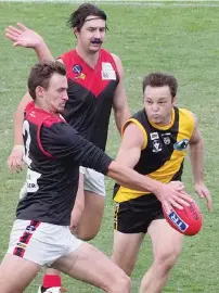  ??  ?? Forward turned backman Matt Rennie was outstandin­g in defence for Warragul at Morwell.