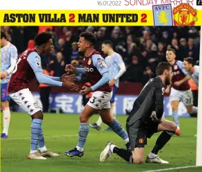  ?? ?? NOW THAT’S HOW TO MAKE AN ENTANCE The face on United keeper David de Gea says it all as super sub Coutinho celebrates scoring Villa’s late equaliser on his debut