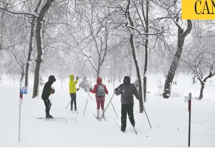  ?? ALLEN MCINNIS / POSTMEDIA NEWS ?? Cross-country skiers hit the trails in La Fontaine Park in Montreal recently. Outdoor outfitters are reporting high demand for winter sports gear.