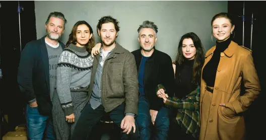  ?? TAYLOR JEWELL/INVISION ?? Shea Whigham, from left, Ottessa Moshfegh, Luke Goebel, William Oldroyd, Anne Hathaway and Thomasin McKenzie on Jan. 21 in Utah.