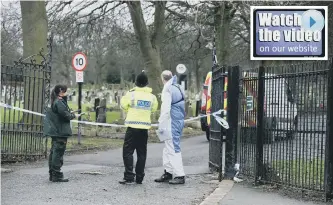  ??  ?? Police and forensics officers at Bishopwear­mouth Cemetery.