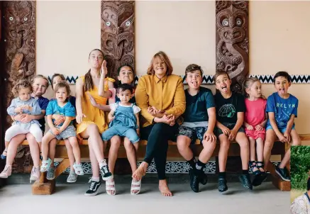  ??  ?? (Left) Auntie Marg Bond is very much part of the Manaaki story — her recipe is used for the kamokamo pickle. She’s joined by some of the Pā Kids outside the wharenui. Children are an essential ingredient in the Manaaki recipe — they help plant, nurture and harvest many of the fruits and vegetables used in the products.