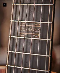  ??  ?? 4. The Bushmills logo, made from superfragr­ant whiskey barrel oak, is inlaid at the guitar’s 12th fret 4