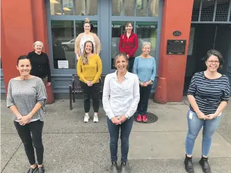  ??  ?? Cool Aid’s Community Health Centre Nurses - Back row: Hannah Roy and Tamara Barnett (on bench); Back row on sidewalk: Anne Drost, Christiane Gray-Schleihauf, Caroline Meegison; Front: Karen Lundgren, Kellie Guarasci, Roz Milne.