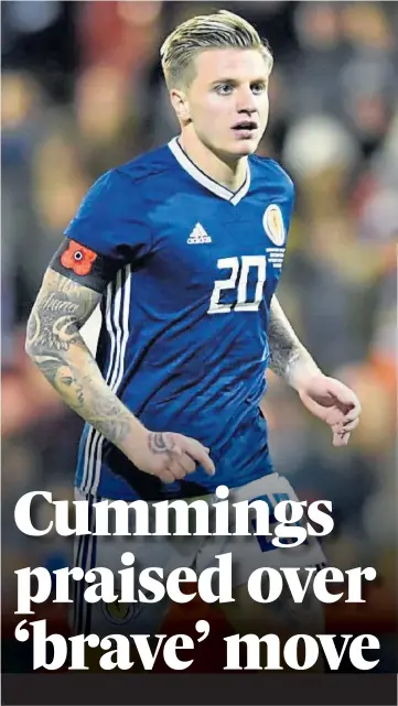  ?? ?? CHANGED DAYS: Jason Cummings made his Scotland debut in 2017.