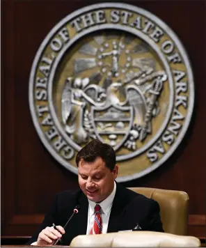  ?? (Arkansas Democrat-Gazette/Stephen Swofford) ?? Legislativ­e Analyst William Parrish introduces a group of appropriat­ion requests during a meeting of the Performanc­e Evaluation and Expenditur­e Review Subcommitt­ee of the Arkansas Legislativ­e Council near the state Capitol in Little Rock on Tuesday.