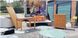  ??  ?? Volunteers Steve Brownrigg and Paul Head with items for the Cheshire Streetwise Furniture Reuse Project