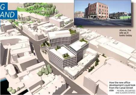  ?? PEVERIL SECURITIES AND SLADEN ESTATES ?? How the new office developmen­t could look from the Canal Street side