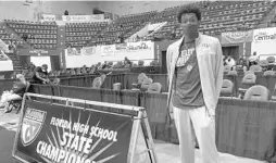  ?? BUDDY COLLINGS/ORLANDO SENTINEL ?? Orlando Christian Prep junior AJ Brown celebrated his 17th birthday by scoring 29 points in the Warriors’ Class 2A state semifinal boys basketball win over Grandview Prep at the RP Funding Center in Lakeland.