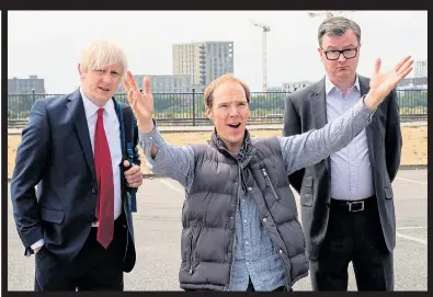  ??  ?? BIG BEASTS OF BREXIT: Remainer Benedict Cumberbatc­h plays Cummings as a Machiavell­ian mastermind beside Richard Goulding’s bumbling Boris and Oliver Maltman’s Michael Gove