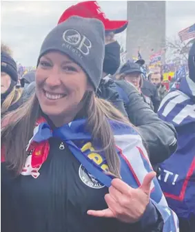  ?? AARON BABBITT ?? U.S. Air Force veteran Ashli Babbitt was shot as protesters were forcing their way into the House Chamber during Wednesday's siege of the U.S. Capitol in Washington.