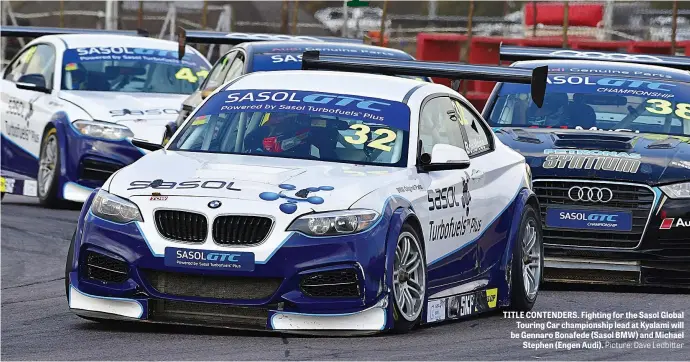  ?? Picture: Dave Ledbitter ?? TITLE CONTENDERS. Fighting for the Sasol Global Touring Car championsh­ip lead at Kyalami will be Gennaro Bonafede (Sasol BMW) and Michael Stephen (Engen Audi).