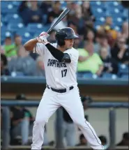  ?? TIM PHILLIS — FOR THE NEWS-HERALD ?? Captains first baseman Ulysses Cantu during one of three at-bats Aug. 24.