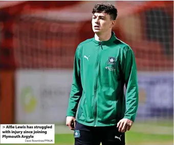  ?? Dave Rowntree/PPAUK ?? Alfie Lewis has struggled with injury since joining Plymouth Argyle