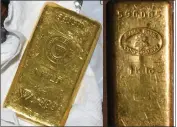  ?? U.S. ATTORNEY’S OFFICE VIA AP ?? This image provided Friday, in New York, shows two of the gold bars found during a search by federal agents of Sen. Bob Menendez’s home and safe deposit box.