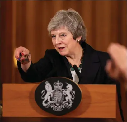  ??  ?? FIGHTING: PM Theresa May in defiant mood as she talks to the press